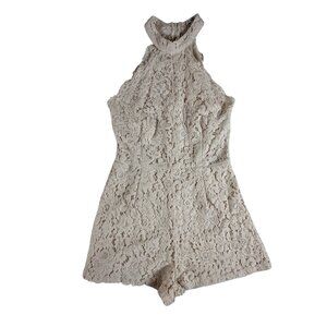 Charlotte Russe Medium Beige Lace Sleeveless Halter Romper Regency Romantic